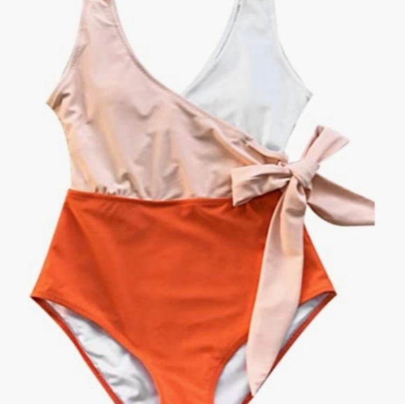 Monokini Women's One Piece Swimsuit Wrap Color Block Tie Side Bathing Suit - Picture 2 of 5